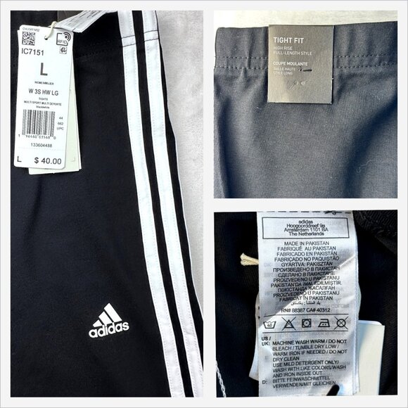 Adidas Originals 3‑Stripes High‑Waisted Leggings Size L Full Length - Picture 7 of 9